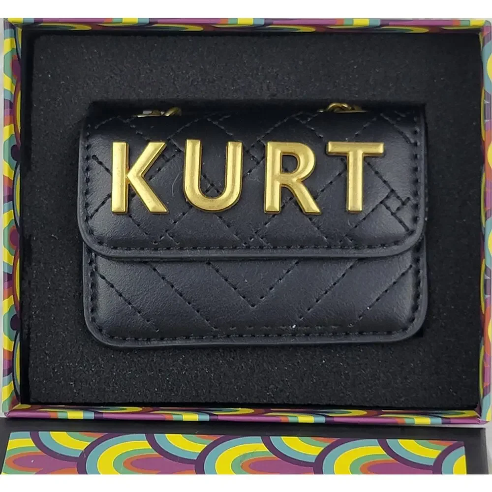 Designer Micro Mini Purse Black Quilted Brass Spell Out Crossbody Chain Bag New